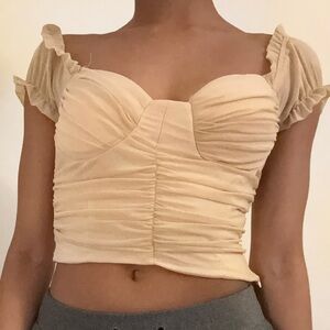 Cute off the shoulder cream ruched top